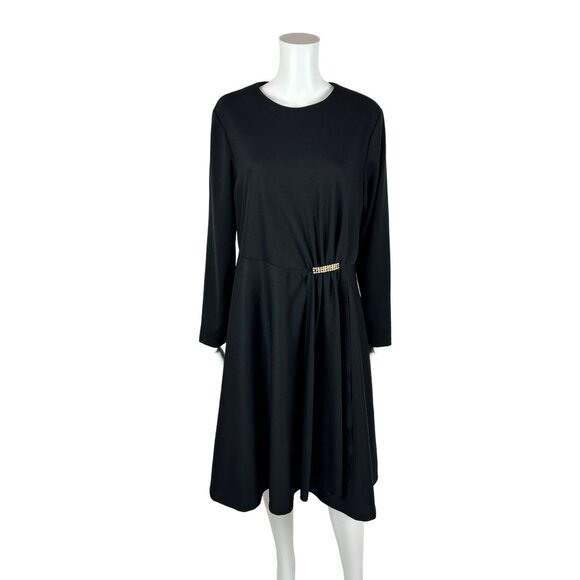 Vintage 70s Cocktail Dress Women's Extra Large Black Bombshell Rhinestone Waist - Picture 2 of 10